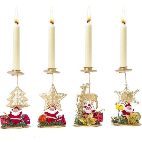 Christmas Decoration Candle Holder Christmas Elements Pattern Ornamental Iron Decorating Desktop Candlestick Party Decoration