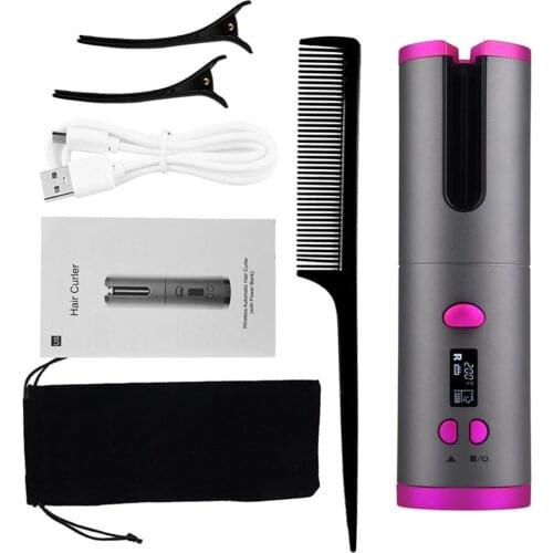 USB Rechargeable Auto Ceramic Curling Iron Waver Hair Curler LED Display Curling roller Wave Automatic Rotating hair Styling