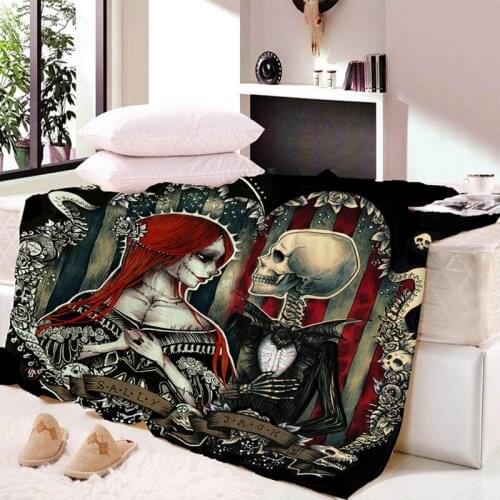 Custom Polyester Skull Sweet Couple Blanket Velvet Plush Throw Blanket For Autumn Modern Line Art Sherpa Bedspread Travel CB68