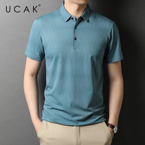 UCAK Brand Classic Turn-down Collar Cotton T Shirt Men Clothes Summer New Fashion Tops Streetwear Casual Soft Tshirt Homme U5479
