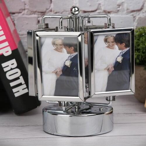 Rotating Metal Music Box 3x2in Photo Picture Frame With Music Box Base For Living Room Bedroom Decoration