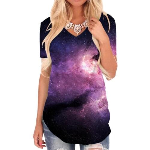 Giyu Brand Galaxy T-shirt women Nebula V-neck Tshirt Universe Shirt Print Space Tshirts Printed Womens Clothing Summer