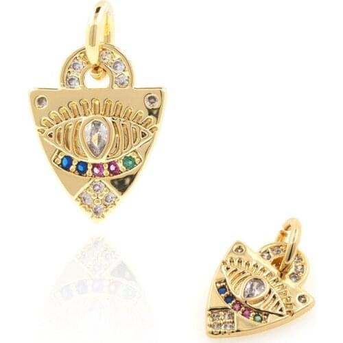 Evil Eye Triangle Necklace Multicolor CZ Gold Triangle Pendant,Gold Pendant DIY Jewelry Accessories 17x10.8x1.7mm
