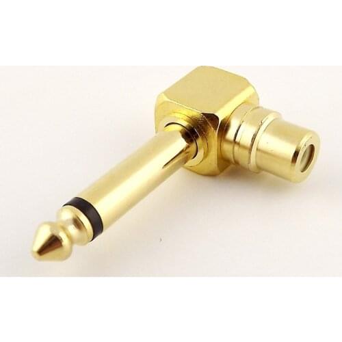 1pcs Gold Copper Right Angle Female RCA Phono to 6.35mm 1/4" Mono Male Audio Adapter