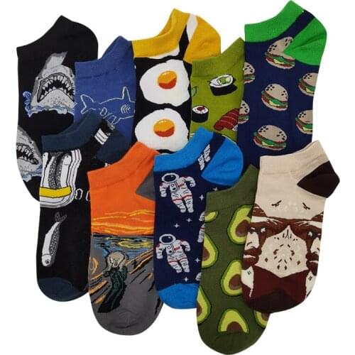 10 Pairs/Pack Latest Design Men Woman Funny Boat Socks Summer Colorful Fashion Harajuku Art Painting Cotton Happy Ankle Socks