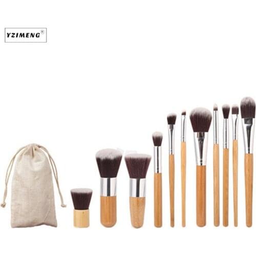 11pcs Natural Bamboo Handle Soft Professional Makeup Brushes Set Foundation Blending Brush Tool Cosmetic Kits Makeup Set Brusher