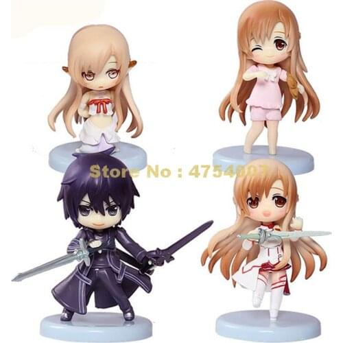 4pcs/set anime cute sword art online sao kirito asuna niitengo pvc action figure 8cm Toy
