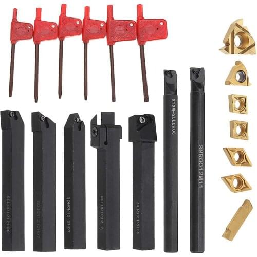 7 Set 12mm Shank 45HRC Lathe Boring Bar Turning Tool Holder Set With Carbide Inserts For Semi-finishing and Finishing Operations
