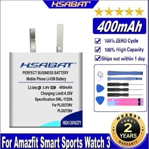 HSABAT PL332728V 332728 322728 400mAh Battery for Amazfit Smart Sports Watch 3 Batteries