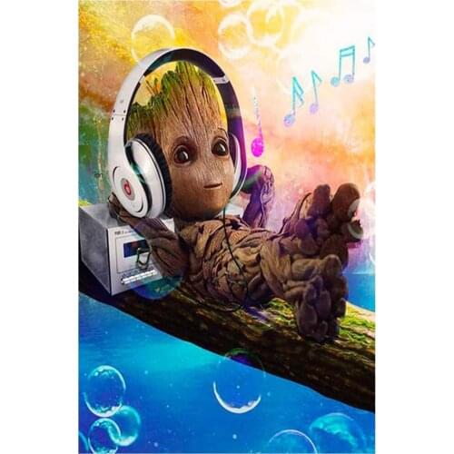 DIY Groot 5D Diamond Painting Art Full Drill Kits,Groot Musician and I AM Groot Diamond Painting for Adults Kids Home Wall Decor