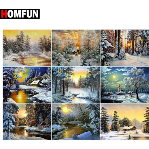 HOMFUN 5D DIY Full Diamond Embroidery "Winter snow sun" Diamond Painting Cross Stitch Rhinestone Home Decoration