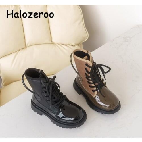 Autumn Kids Fashion Boots Children Black Brand Shoes Baby Girls Patent Leather Motorcycle Boots Boys Ankle Shoes Martin Boots