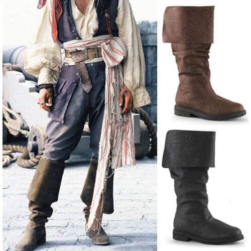 Medieval Viking Larp Pirate Men Boots Nordic Jackboot Renaissance Retro Steampunk Gothic Shoes Robin Costume Leather Haddock