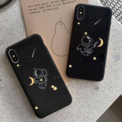 Cartoon Astronaut Moon Stars Phone Case For iPhone X XR XS Max 12 11 Pro Max 6s 7 8 Plus SE 2020 Soft Silicone Cute Back Cover