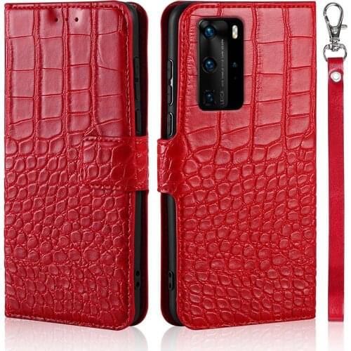 Flip Phone Case for Huawei P40 Pro Cover Original Crocodile Texture Leather Book Design Wallet Capa With Strap Card Holder