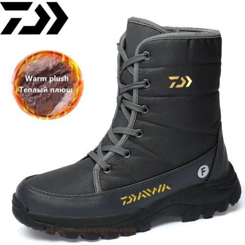 DAIWA New Outdoor Men Boots Winter Snow Boots For Fishing Shoes Thick Plush Waterproof Slip-Resistant Keep Warm Shoes Size 36-46