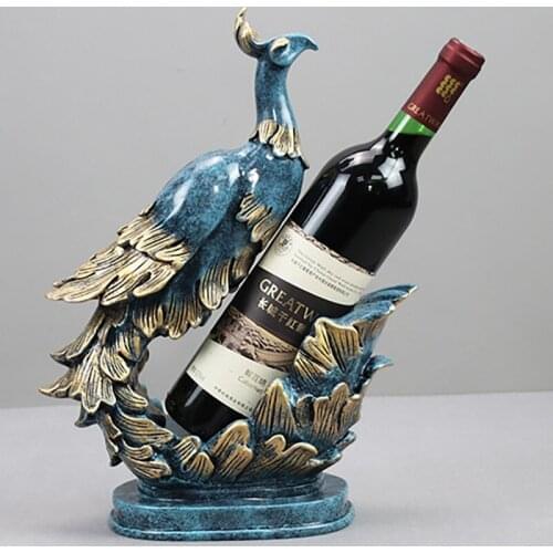 Golden Blue Peacock Wine Bottle Holder Champagne Cocktail Stand Rack Bar Shelf Beer Storage Living Room Decorative Crafts