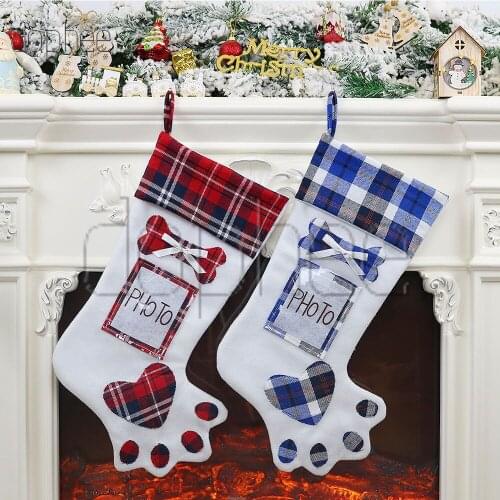 Dophee 2pcs Pet Dog Christmas Stocking Socks Gift Bags Holder Xmas Tree Hanging Pendant New Year Decorations For Home