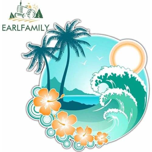EARLFAMILY 13cm x 12.6cm For Tropical Islands Hawaii Refrigerator Car Stickers Funny Decal Anime Waterproof Trunk Decoration