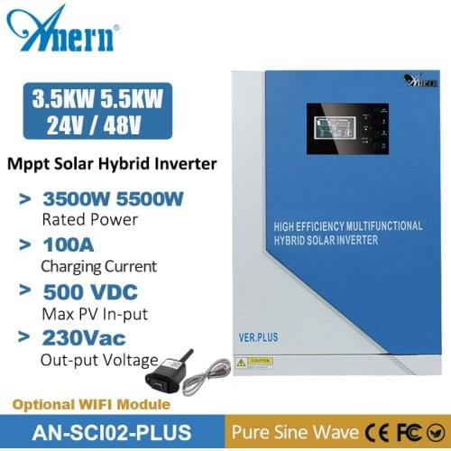 Anern 3.5KW Hybrid Solar Inverter Pure Sine Wave Inversor MPPT 100A Solar Charge Controller Off Grid Inverter With WIFI Mode