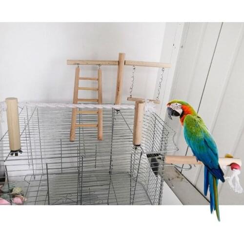 Parrot Climbing Ladder Swing Toy Natural Wood Bird Conure Cage Stand Rope Perch