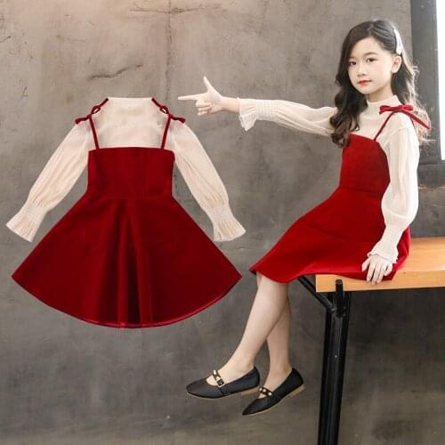 Girls Clothing Sets Autumn Fashion Girls Back To School Boutique Clothes Blouse + Princess Dress 2Pcs Teen Girl Clothes 8 10 12Y