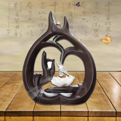 Smoke Waterfall Back Flow Incense Burner Purple Clay Guanyin Bergamot Sandalwood Burner Purifying Air For Home Decoration