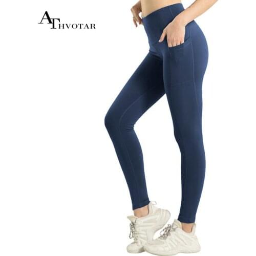 ATHVOTAR Yoga Gym Leggings Women Sports Running Leggings with Pockets Women High Waist Fitness Yoga Workout Sports pants