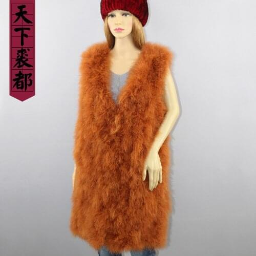 Hot sale fashion ostrich fur vest jacket women turkey fur vest autumn long style 100%real ostrich fur feather vest outwear