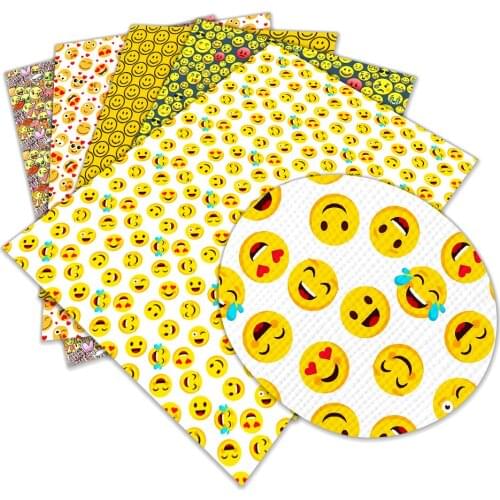 Cute Smiley Face Pattern Faux Leather Cross Pattern DIY Sewing Material 22x30 Cm