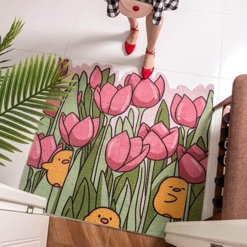 Cartoon Tulip Home Doormat Bedroom Bath Kitchen Entrance Door Mat Freely Cutting Custom Size Living Room Carpet PVC Non-slip Mat