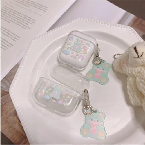 Cartoon bear Pendant hard pc for airpod pro case Keychain transparent cute for airpod 1 2 3 cover INS Wireless bluetooth capa