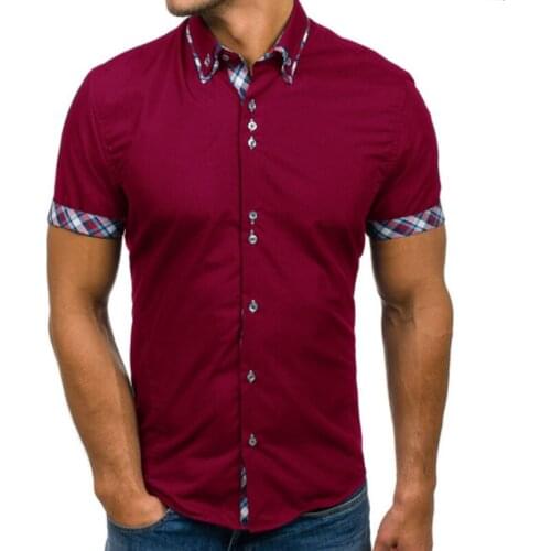 2021 Summer Classic Double Collar Checked Shirt Mens Casual Slim Short Sleeve Mens Clothing Shirt Cardigan Size M-3XL