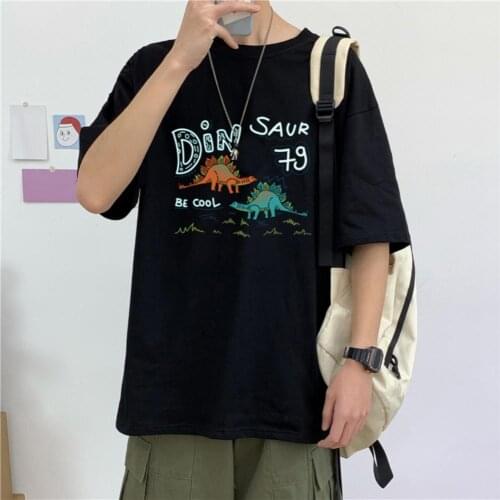 Cartoon Dinosaur Men Half Sleeve Round Neck Loose Soft Blouse T-shirt Tee Top Oversize T-Shirt For Men Casual Tops Short Sleeve