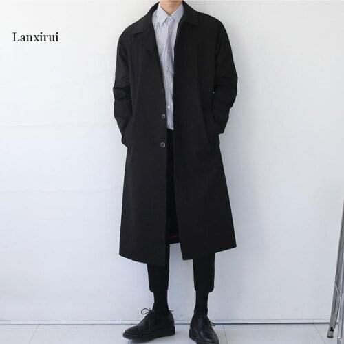 Japan Style Mens Trench Coat Fashion Designer Long Windbreaker Autumn Winter Single Breasted Windproof Overcoat Plus Size