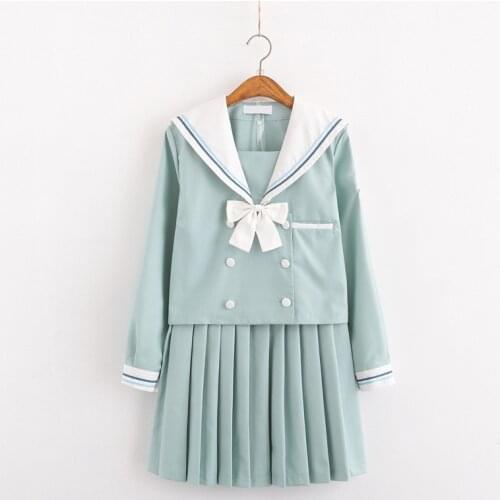 Mint Green School Uniform Japanese Long-sleeve Tops +Skirt Girls Sailor Suit High-end College Female Students Uniforms B85290AD