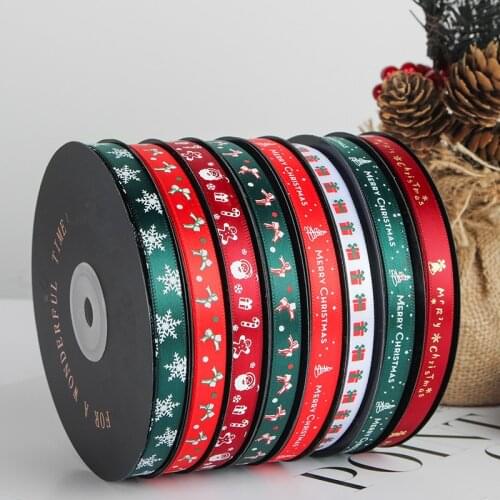 9mm 50yards Christmas Ribbon Bowknot for Bow Pin Hair Accessory Flower Gift Box Wrapping Crafts Packing DIY