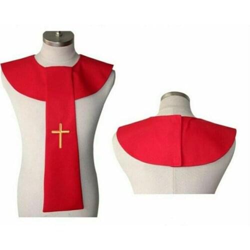 Church Unisex Red Choir Stole Yellow Cross Embroidery Stole Choir Robe Stole