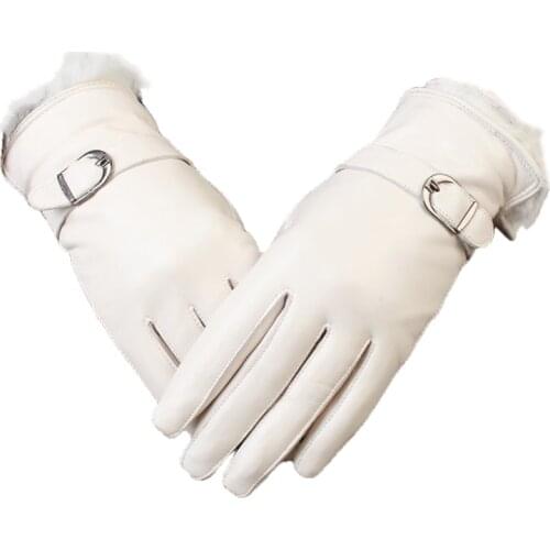 Classic Genuine Leather Gloves Women Black White Real Leather Gloves Sheepskin Leather Femal Winter Gloves Free Shipping