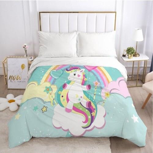 Rainbow Unicorn Cartoon Duvet Cover with Zipper Comforter/Quilt/Blanket Case 180x210 3D Bedding For Children Kids Baby Girls