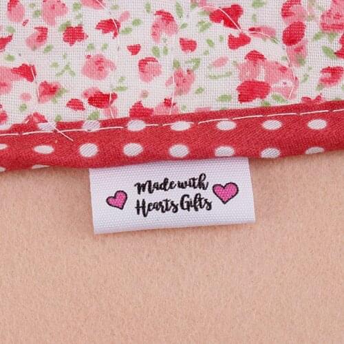 Custom Sewing Labels, Personalized Tags, With Love, Business Name, White Fabric, Clothing Labels, Washable, Logo (MD5059)