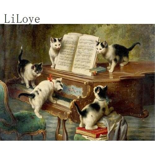 LI LOYE Crafts Sale Diamond Embroidery Fashion DIY Diamond Painting Kit Inlaid Decorative Embroider A cat learning music FZ311