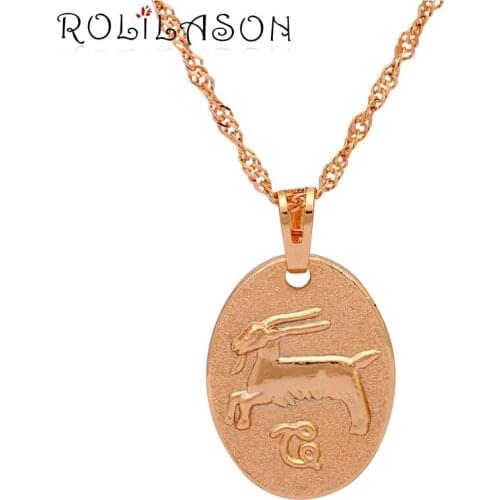ROLILASON 12 Constellation Ovel Capricorn design glittering golden tone Fashion Jewelry Necklace Pendants for gift LN0540s