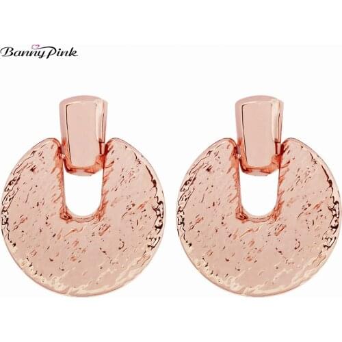 Banny Pink Large Hammer Round Stud Earrings For Women New Fashion Gold Rose Gold Color Geometric Post Earrings Brincos