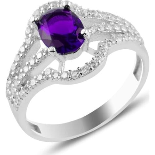 Silver 925 Sterling Amethyst Zircon Stone Ring