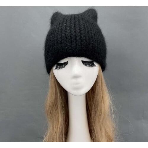 Women Winter Cat Ear Double Layer Rabbit Wool Hat Thick Warm Hat High Quality Fashion Cap
