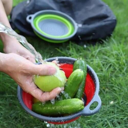 Foldable Silicone Colander Fruit and Vegetable Drain Basket Filter Multifunctional Vegetable Sink with Handle Kitchen Tool
