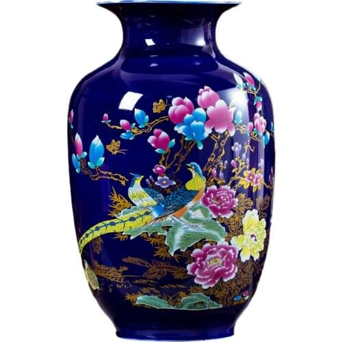 New Arrival Modern Ceramic Flower Vase Peony flower Lotus Peacock Handpaint Porcelain Tabletop Vase for home decoration