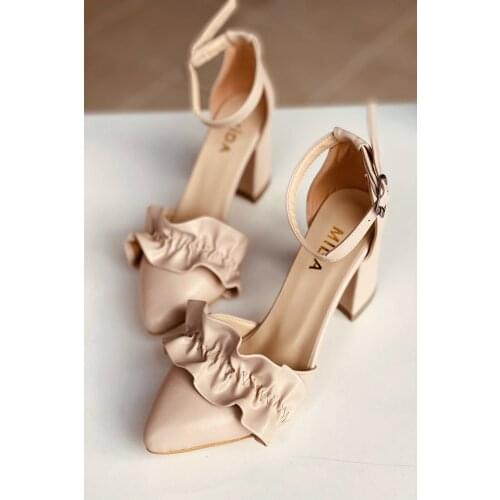 Ten Suede Frilly Leather High-Heeled Women 'S Shoes