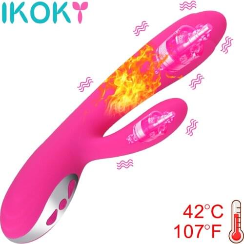 IKOKY 12 Speed Rabbit Dildo Heating Vibrator Sex Toy for Women Vaginal Massager Female Masturbation G Spot Clitoris Stimulator